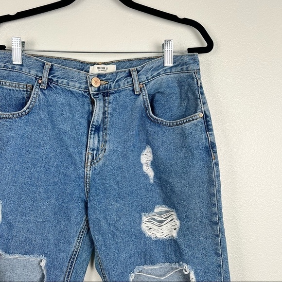 FOREVER 21 High Rise Distressed Straight Leg Jeans 30 - Picture 2 of 6